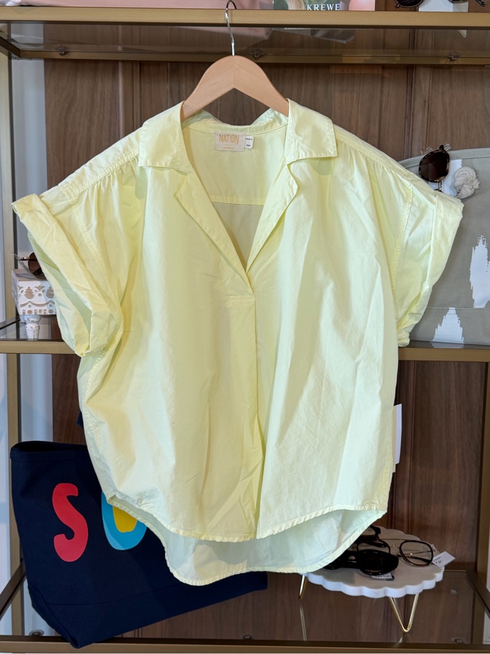 Nation LTD Light Yellow Short Sleeve Poplin Button Down Shirt